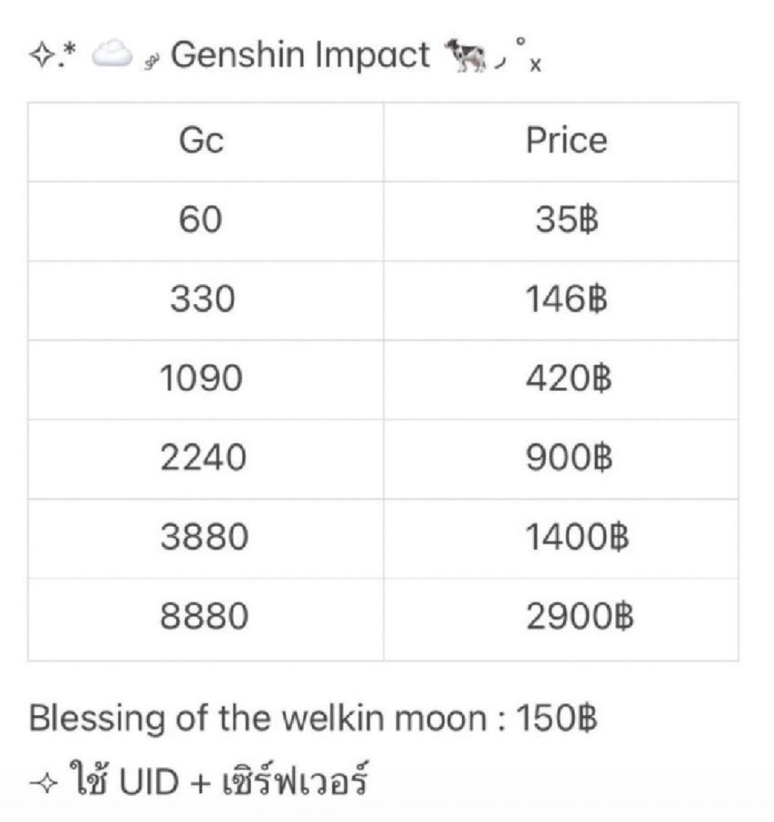 ✧.* ☁️  ༘ Genshin Impact 🐄◞

⌯✧ ใช้แค่ UId + เซิร์ฟเวอร์  ɞ

Dmแอคปักหมุด / line : @982pefwu 

#rov #เติมrov
#เติมเกนชิน #รับเติมเกนชิน #เติมgenshin #รับเติมgenshin #ตลาดนัดเกนชิน #GenshinImpactth