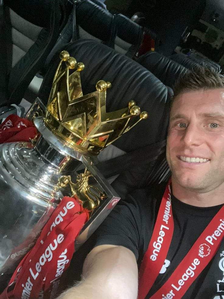Andybrawn6's tweet photo. James Milner: 

"I've won the Premier League with both Manchester City and Liverpool, and there's no comparison. It meant so much more to win it with Liverpool, the trophy lift even had a better atmosphere at Anfield, despite there being no fans there." 🤣 https://t.co/XtG3qxhr7T