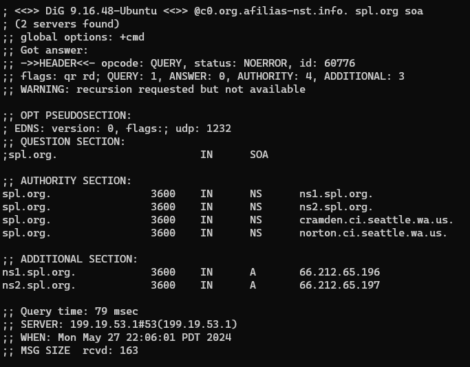 rjl20's tweet photo. @_score @SPLBuzz This really feels to me like they brought new servers up without a full understanding of how the attackers who took them down earlier did it, and now the new servers are down too. They have glue records in place, but those systems aren't responding again (they were earlier). https://t.co/KX2WJ6WV41