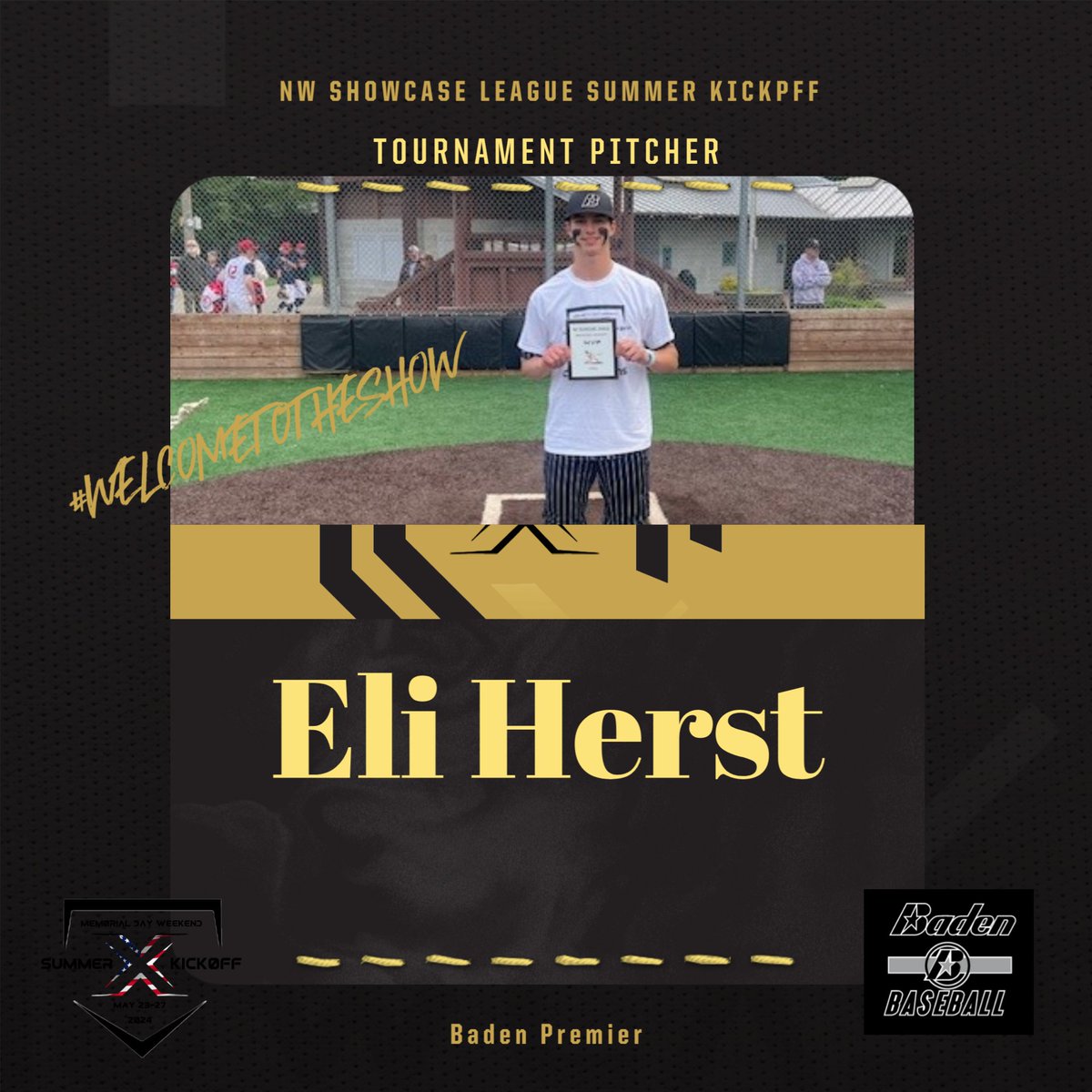 StealthletixT's tweet photo. Tournament pitcher @eliherst @badenbaseball Premier. #welcometotheshow https://t.co/n2WxyEDWlz