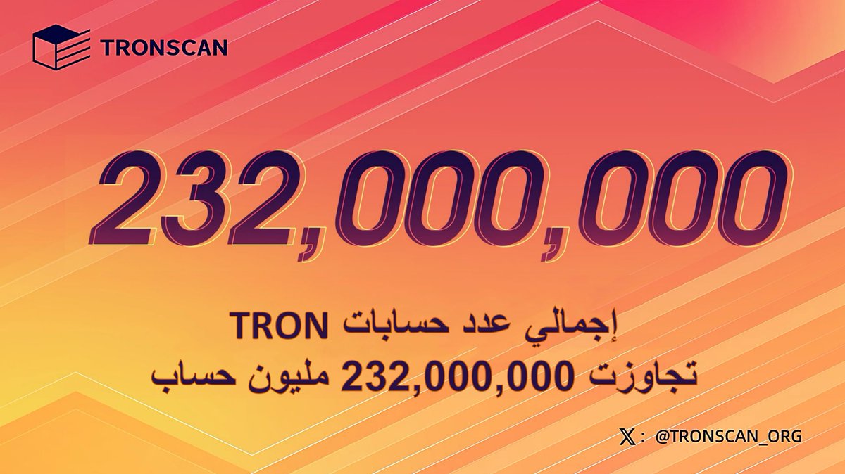 🔥🔥🔥 تجاوز عدد مستخدمي #TRON الى 232 مليون!

🚀 وفقًا لأحدث البيانات من متصفح البلوكشين #TRONSCAN ، بلغ إجمالي عدد حسابات #TRON الى 232,616,180 ، والتي تجاوزت رسميًا 232 مليون حساب. 

💁‍♂️ لمزيد من البيانات: tronscan.org