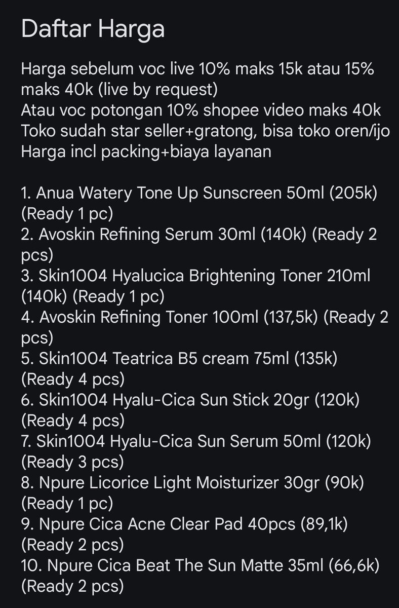 skincarelune's tweet photo. UPDATE STOCK
28/05/2024

📍Tangerang Selatan
✅ COD via oren
✅ Request ijo
✅️ Request live via oren
✅️ Toko sudah star seller + gratong
❗Harga nett❗
https://t.co/838KscUWnC

Wts wtb Skin1004 Npure Anua Avoskin https://t.co/wEi9QpFVOX