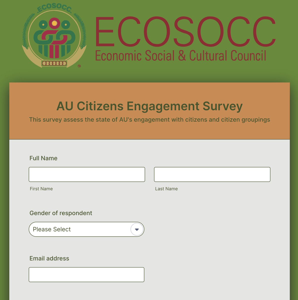 📢 Calling all African citizens and civil society organizations! @AU_ECOSOCC is working on the 'State of Citizens Engagement Report', which will explore how citizens and civil societies are interacting with the @_AfricanUnion and its Regional Economic Communities. Help us
