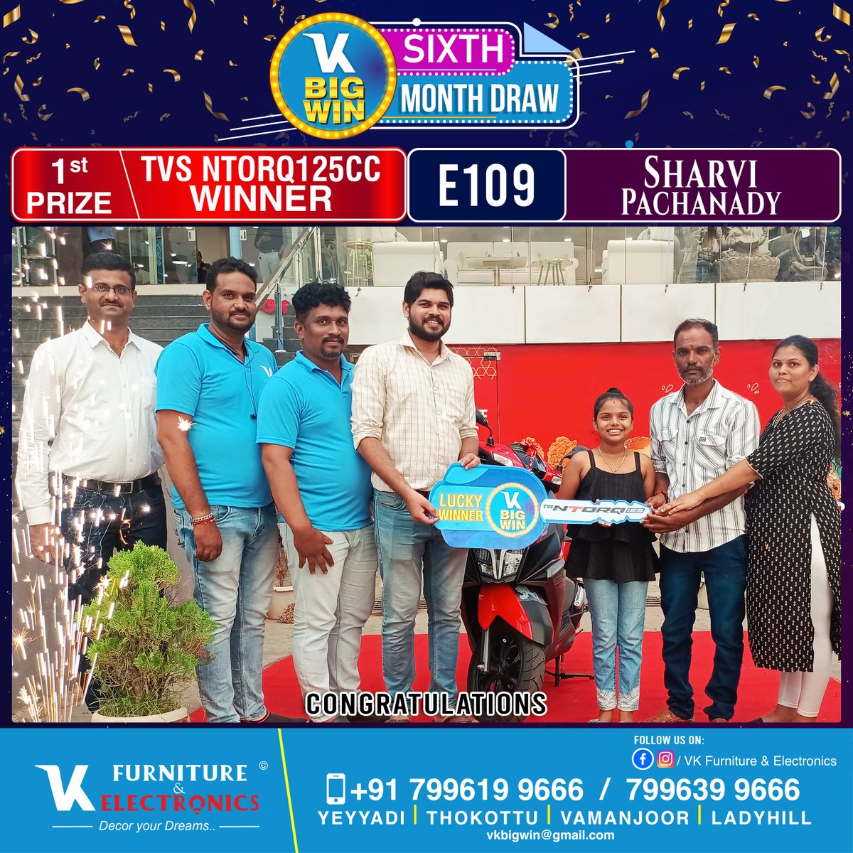 Congratulations to the Winner of the Big Win 6th-Month Draw!!!
1st Prize E109
Name: Sharvi Pachanady
2nd Prize B345
Name: Harish Poojary Udupi
3rd Prize K120
Name: Mujeeb Rahim Mudipu

#vkbigwin #vkfurnitureandelectronics #vkyeyyadi #vkthokottu #vkvamanjoor
#vkchilimbi