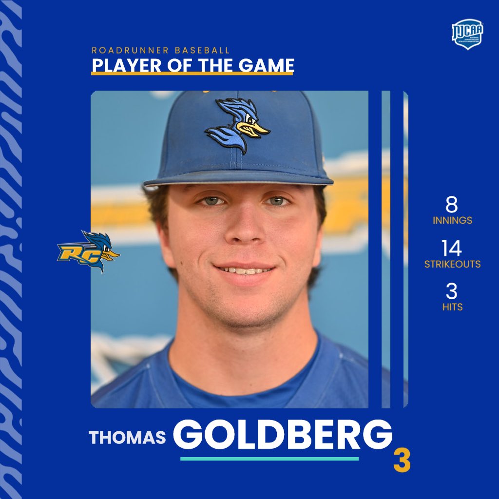 Roadrunners ➡️ Championship Game! Thomas Goldberg takes his turn on the mound and produces a gem with 8 innings pitched, only three hits allowed, and 14 strikeouts against the #2 team in the nation.