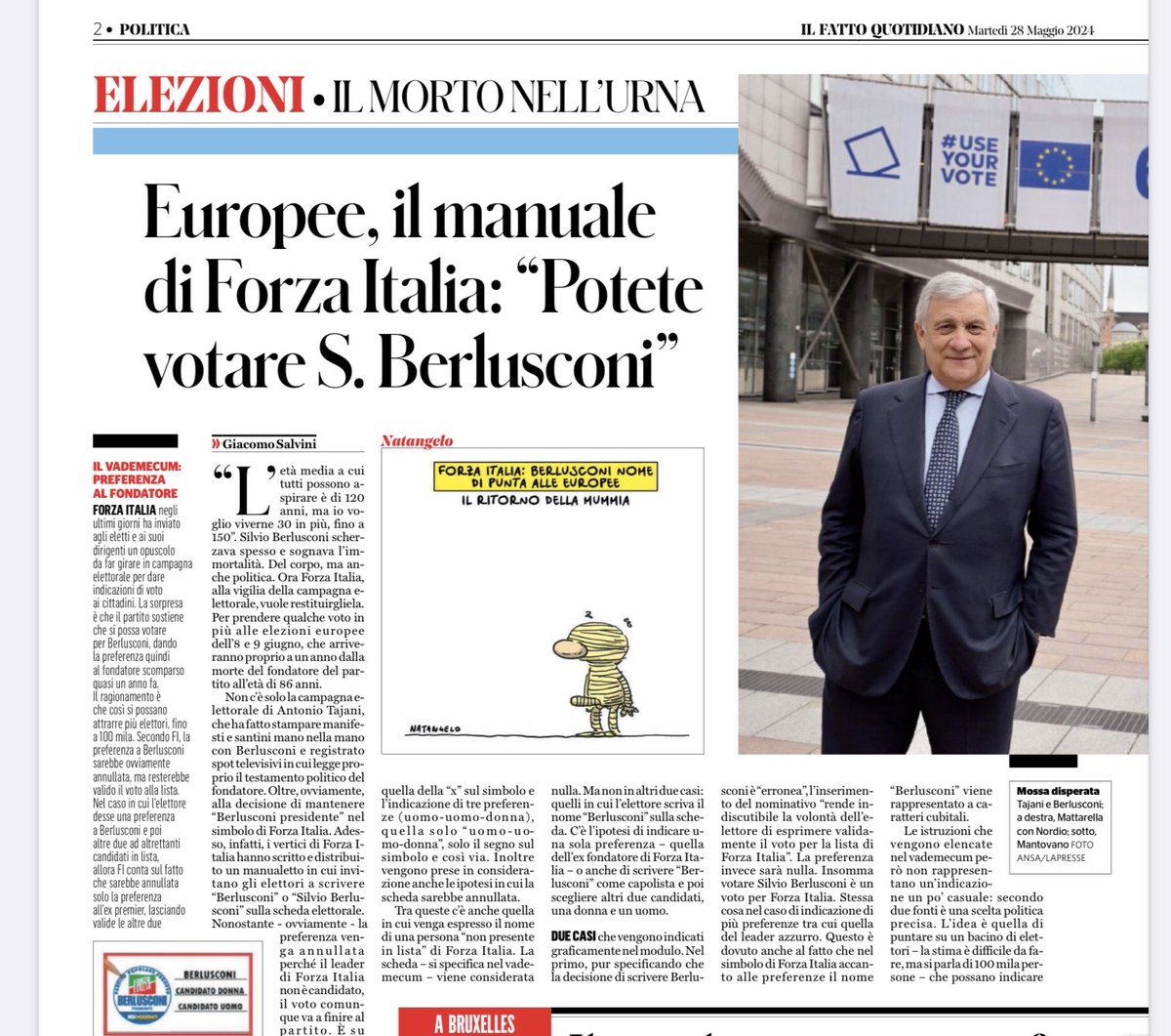La risposta di Forza Italia alla personalizzazione del voto si può votare anche per S. Berlusconi. Non ricordo precedenti…….