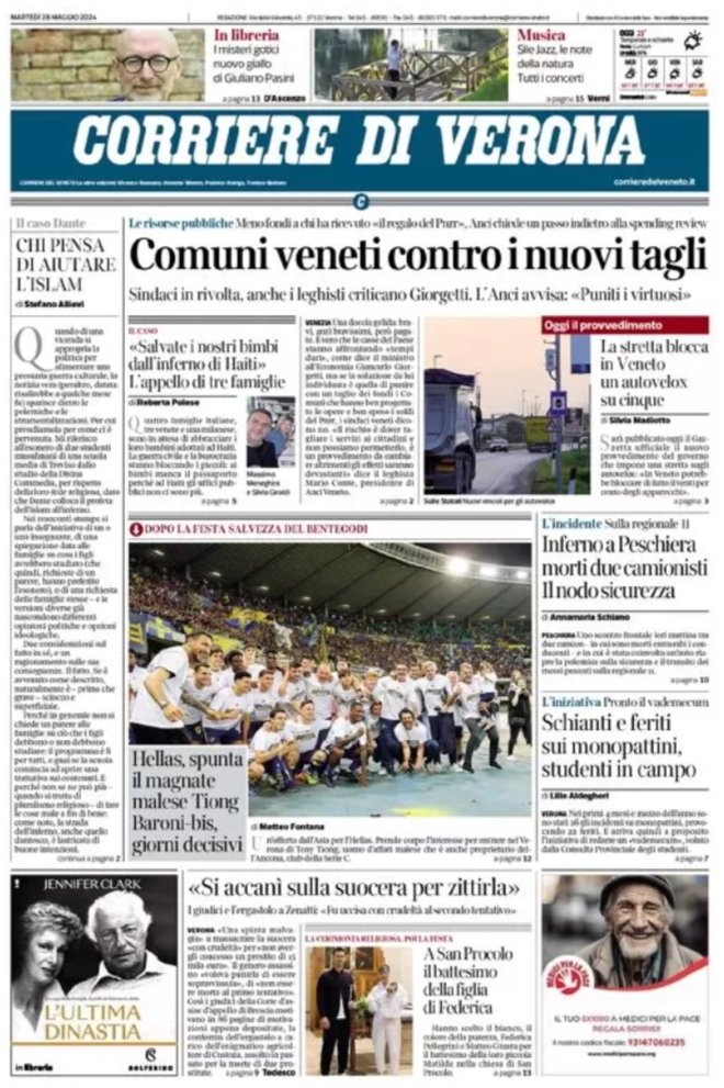 RASSEGNA STAMPA 🗞️ #primapagina 📰 di martedì 28 maggio, con AmoVerona l'Arena e Il Corriere di Verona