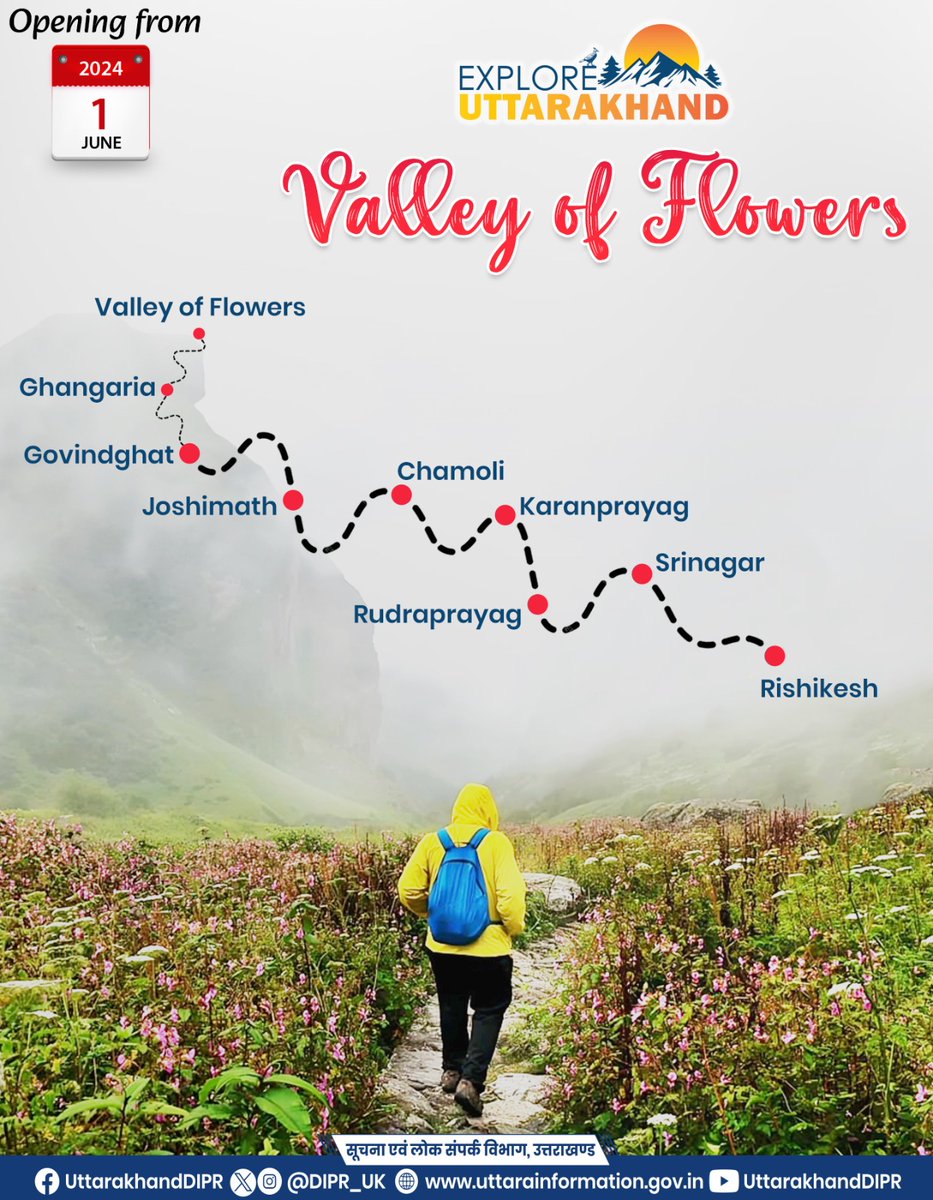 Pack you bag and get ready for unbelievable experience of nature and adventure.  #UNESCO World Heritage “Valley Of Flowers” opening from 1st June 2024.  #ExploreUttarakhand2024 
#UttarakhandTourism #Unesco