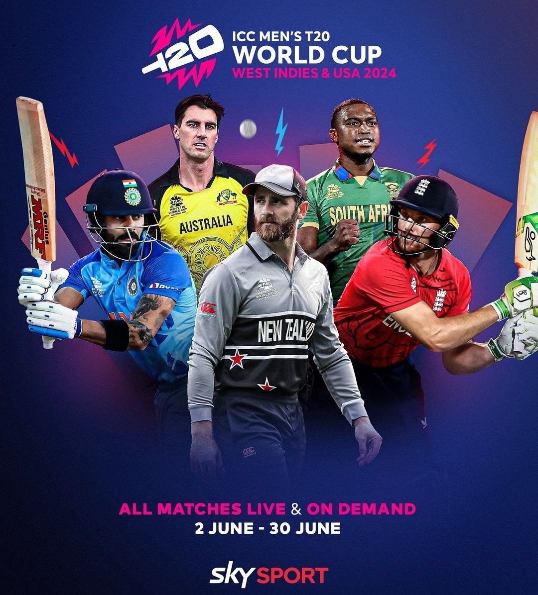 Sky Sports NZ poster for the 2024 T20 World Cup. 🏆