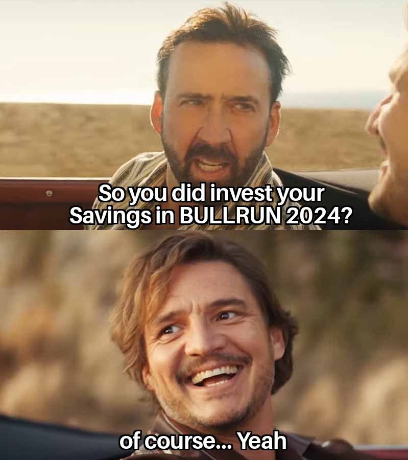 Epic meme action with #BullRun2024!

#CryptoMemes #BullRun2024 #MemeCulture #CryptoCommunity #BullishMemes #CryptoLaughs #Web3Memes #CryptoRevolution #JoinTheFun #MemeContest