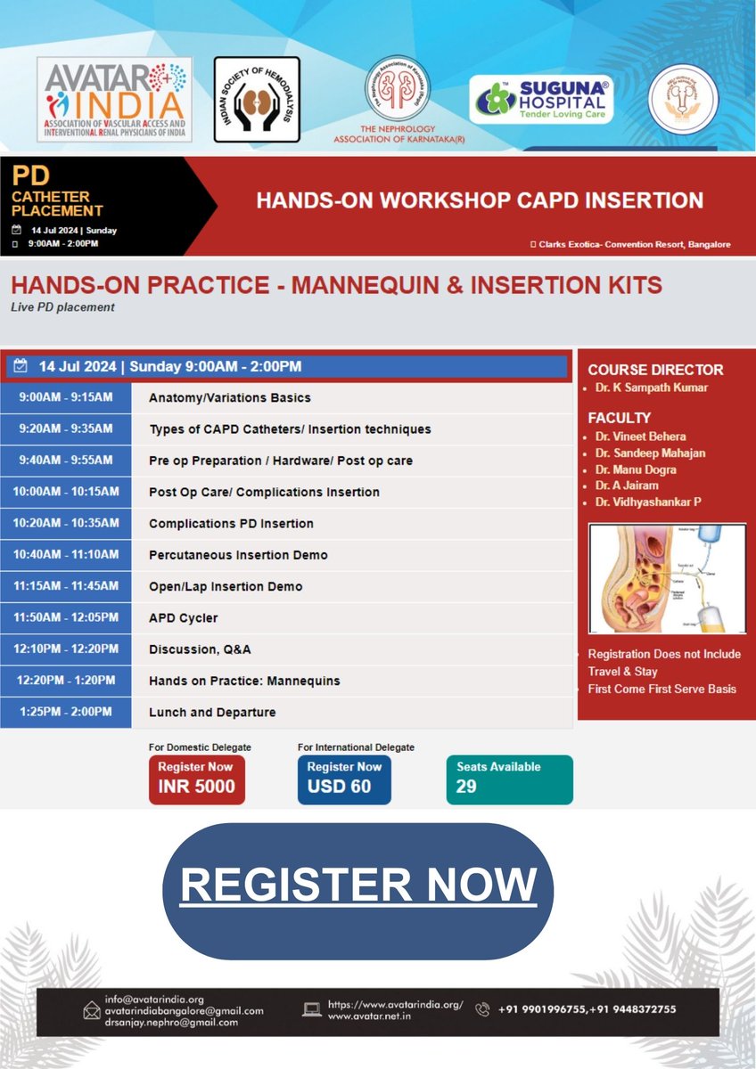 AVATAR India (@avatarorg) on Twitter photo #AVATAR2024 presents #PDcatherter workshop on its annual meet in #Bangalore <a href="/isn_india/">Indian Society of Nephrology</a> <a href="/ISNeducation/">ISN Education</a> <a href="/ISNkidneycare/">Int Society of Nephrology</a> #nephrology
Join #AVATAR2024 from 12th to 14th July, Bangalore
Book your seats now: avatarindia.org/Event/ViewProg… #AVATAR2024 presents #PDcatherter workshop on its annual meet in #Bangalore <a href="/isn_india/">Indian Society of Nephrology</a> <a href="/ISNeducation/">ISN Education</a> <a href="/ISNkidneycare/">Int Society of Nephrology</a> #nephrology
Join #AVATAR2024 from 12th to 14th July, Bangalore
Book your seats now: avatarindia.org/Event/ViewProg…