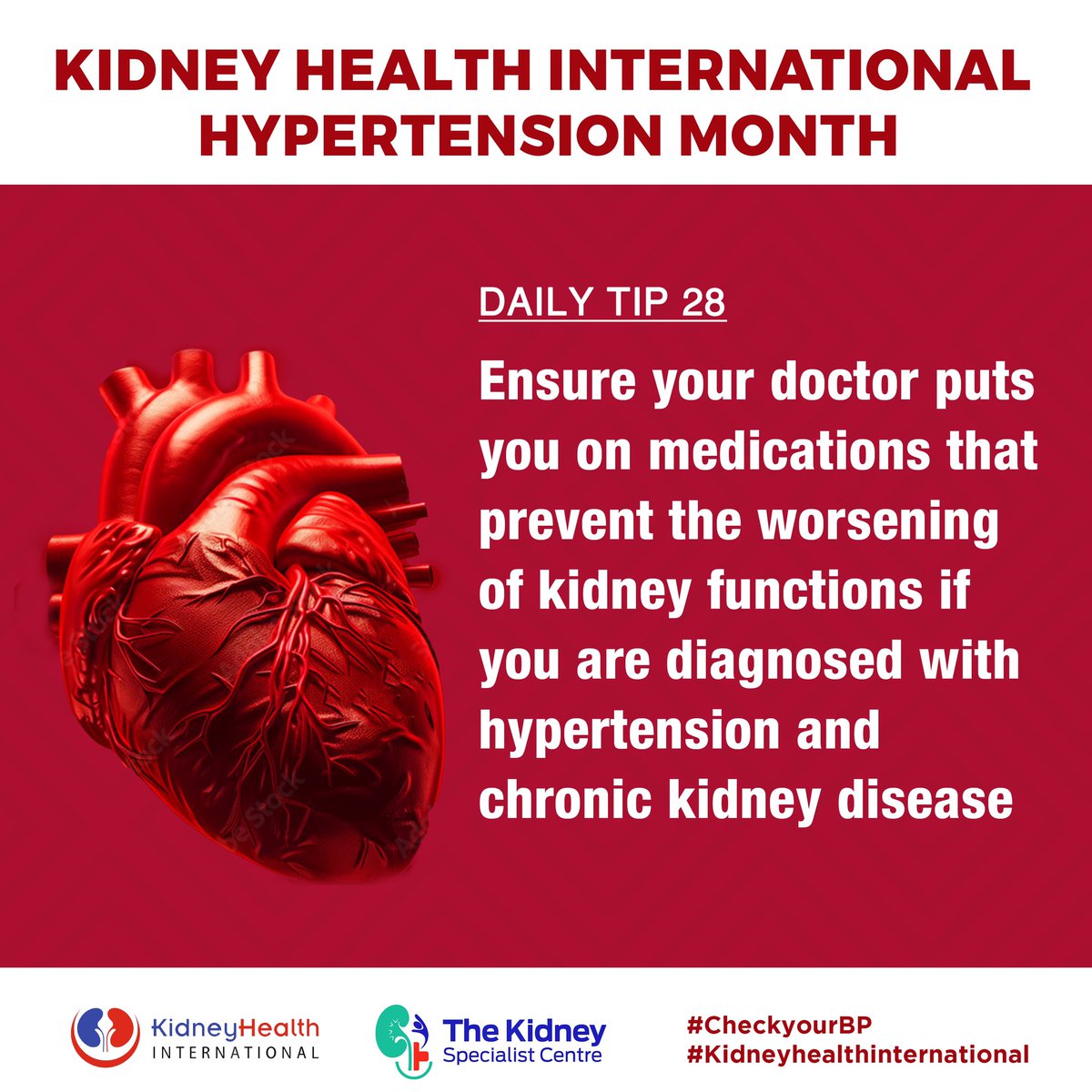 The moment you are diagnosed with hypertension, your doctors should check your kidney function. If you have both hypertension and kidney disease, ensure you are referred to see a kidney specialist and you will be put on medications that prevent worsening of your kidney function.