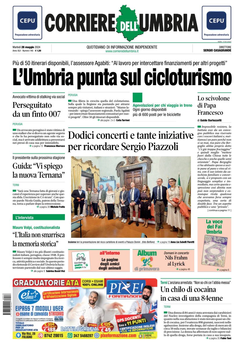 La #primapagina del #corrieredellumbria di #oggi #martedì #28maggio #umbria #perugia #terni