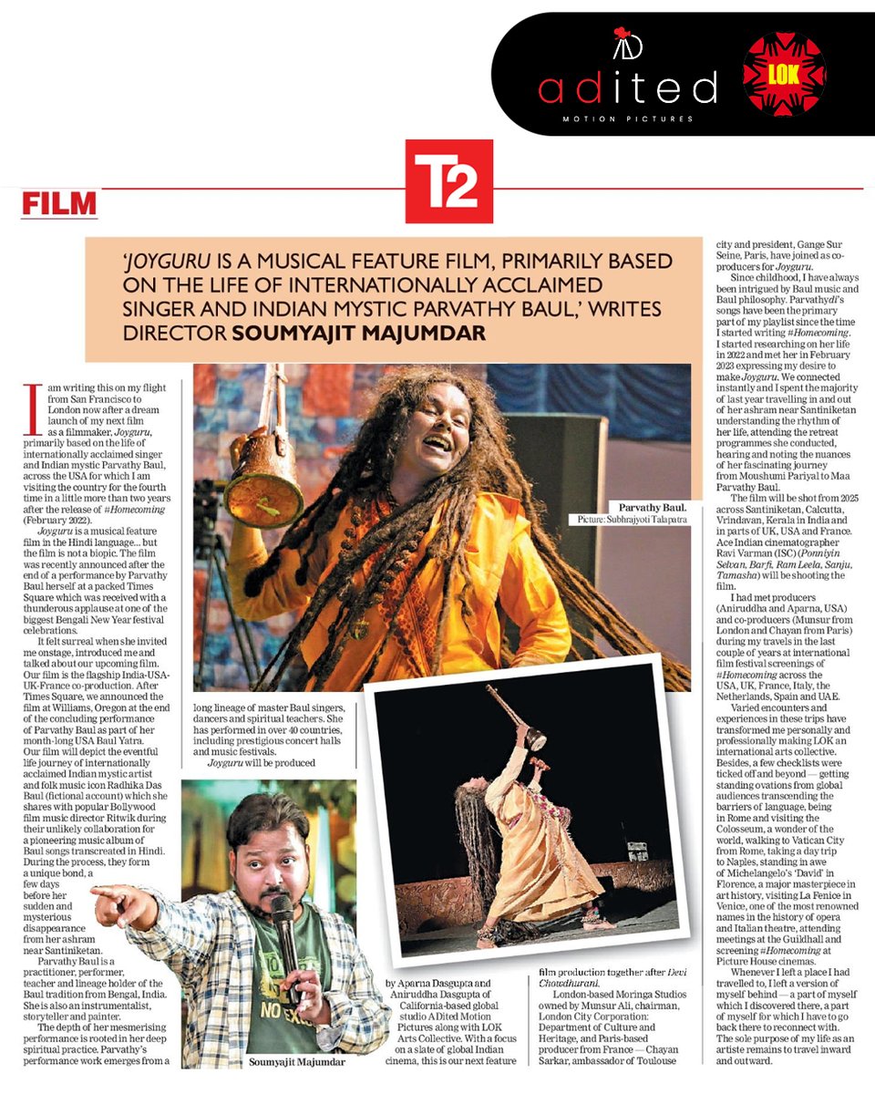 'Joyguru' out on The Telegraph
Thank you The Telegraph-t2
.
.
.
#Joyguru
#Aditedmotionpictures
#LokArtsCollective
#internationalfilm
#globalindiancinema
#ParvathyBaul
#bangaliproducers
#aditedlokfilmyatra