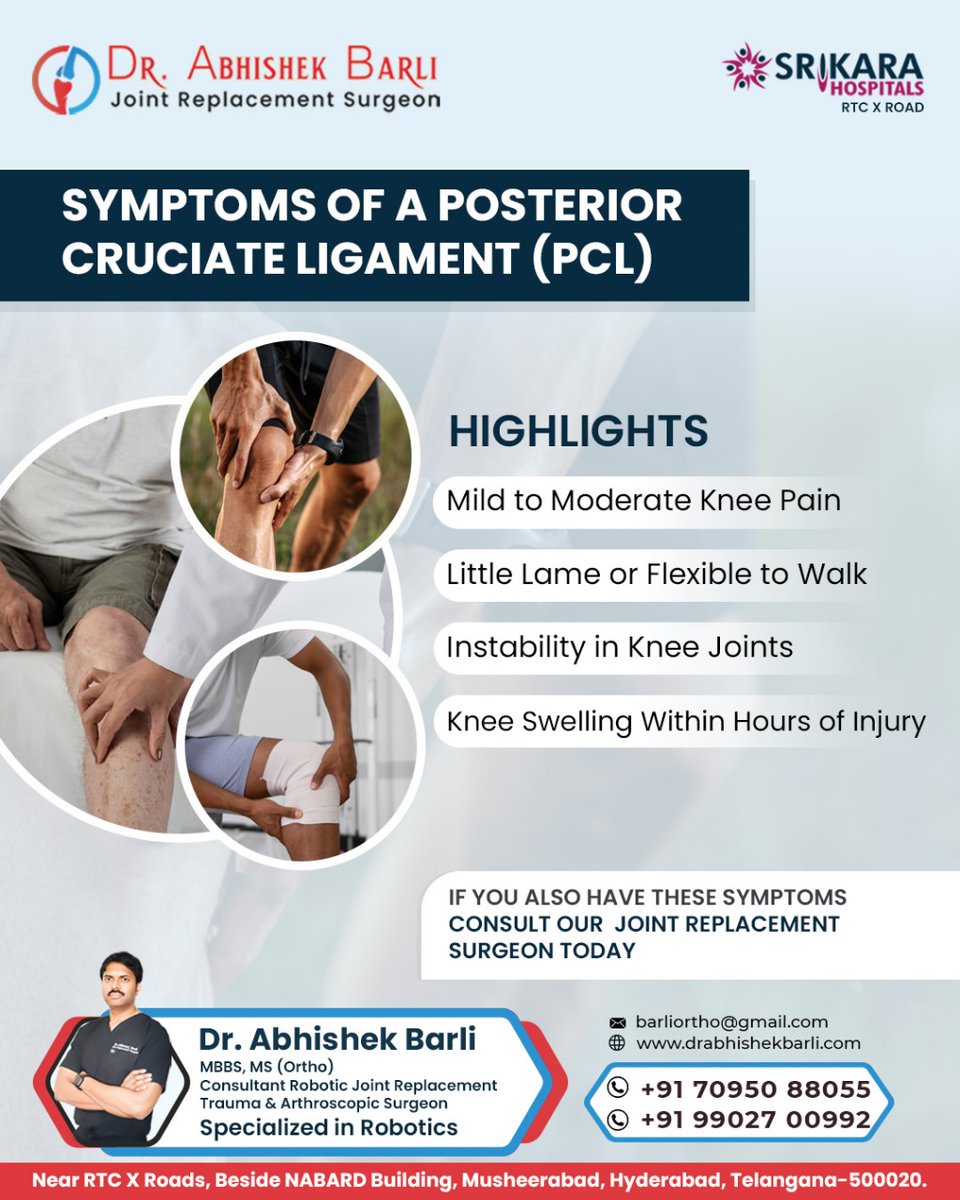 Discover how pain, swelling, and knee instability can signal a posterior cruciate ligament injury. Learn to identify the signs early for better treatment outcomes.
For More Information
Call: +91 70950 88055
+91 99027 00992

#PCLSymptoms #Drabhishekbarli #Orthocare #RTCXRoads