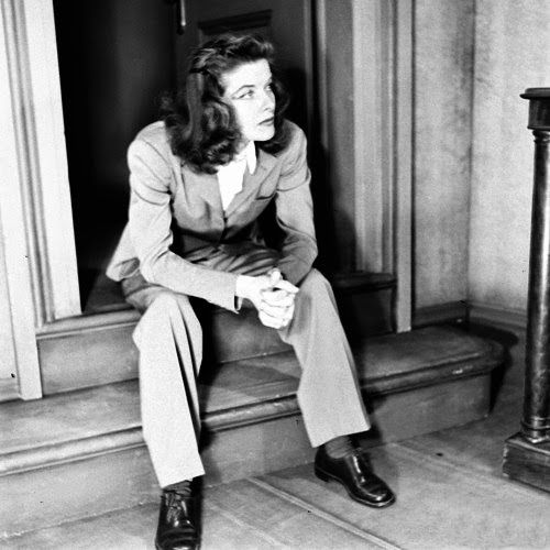 Katharine Hepburn (1907- 2003), film star and pioneer in female style, who helped popularise women's trouser wearing #WomensArt