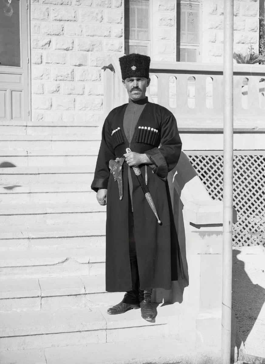 A Circassian bodyguard in the palace of Jordanian Emir Abdullah in Amman, 1938.