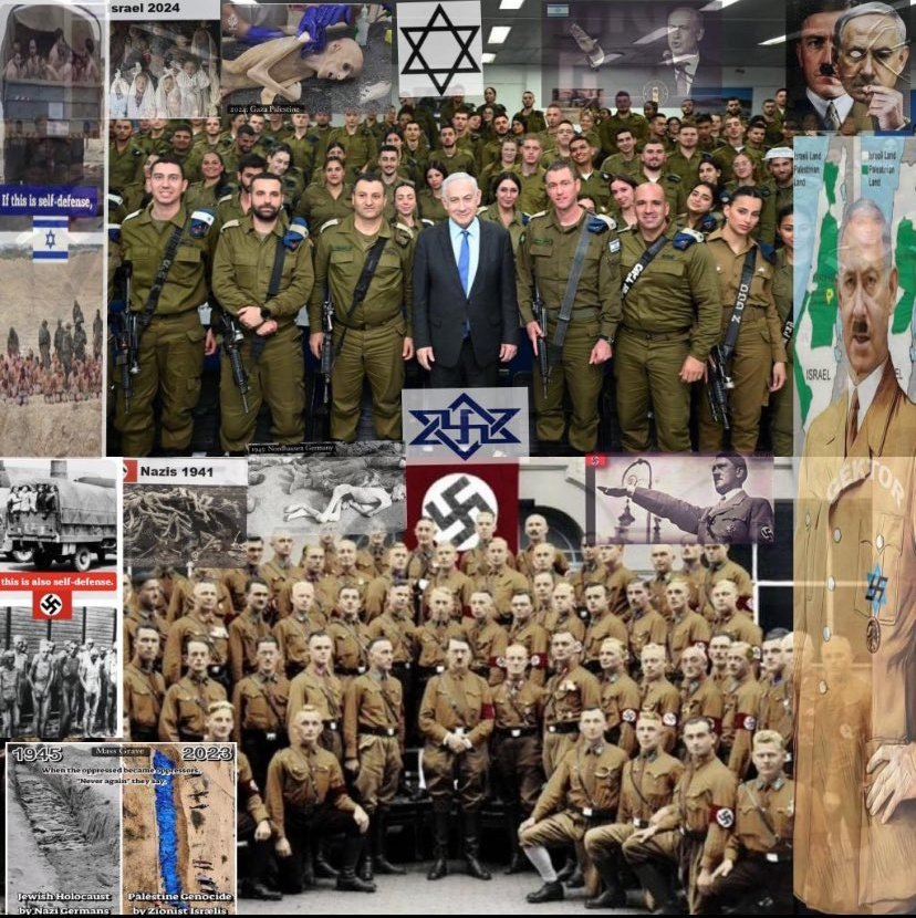 Israel adalah negara Nazi saat ini. Zionis tidak berbeda dengan Nazi. Zionisme adalah Nazisme. Hanya berganti Kostum dan Nama