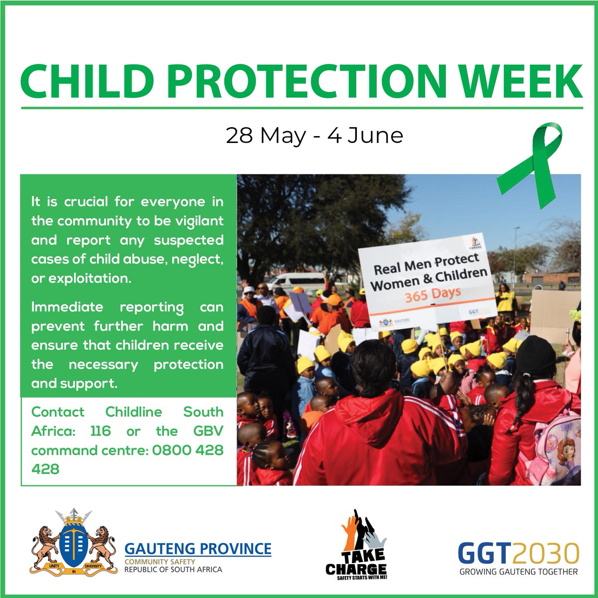 Child Protection 
It is crucial for everyone in the community to be vigilant and report any suspected cases of child abuse, neglect, or exploitation.

Immediate reporting can prevent further harm and ensure that children recieve the necessary protection and support.

#takecharge