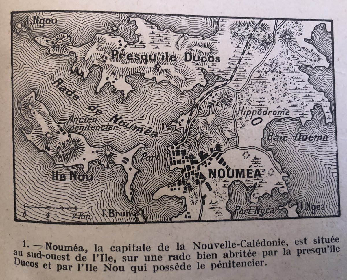 Carte : Nouméa, Nouvelle-Calédonie.
Source : #CoursDeGeographie, La France et ses colonies, classe de quatrième - 1925, Alfred Mame et fils Éditeurs #ManuelGéographie