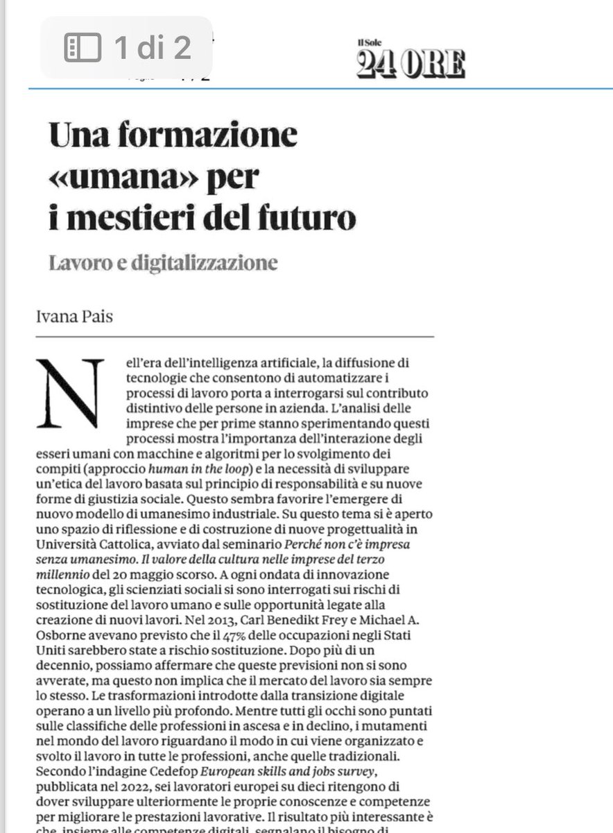 LDRaimondo's tweet image. Una #formazione umana per i mestieri di oggi e del #futuro
E’ necessario sviluppare percorsi formativi in grado di integrare più discipline per affrontare un problema o una domanda comune (interdisciplinarietà) e di superare i #confini stessi tra le discipline. #IA #AI #digitale