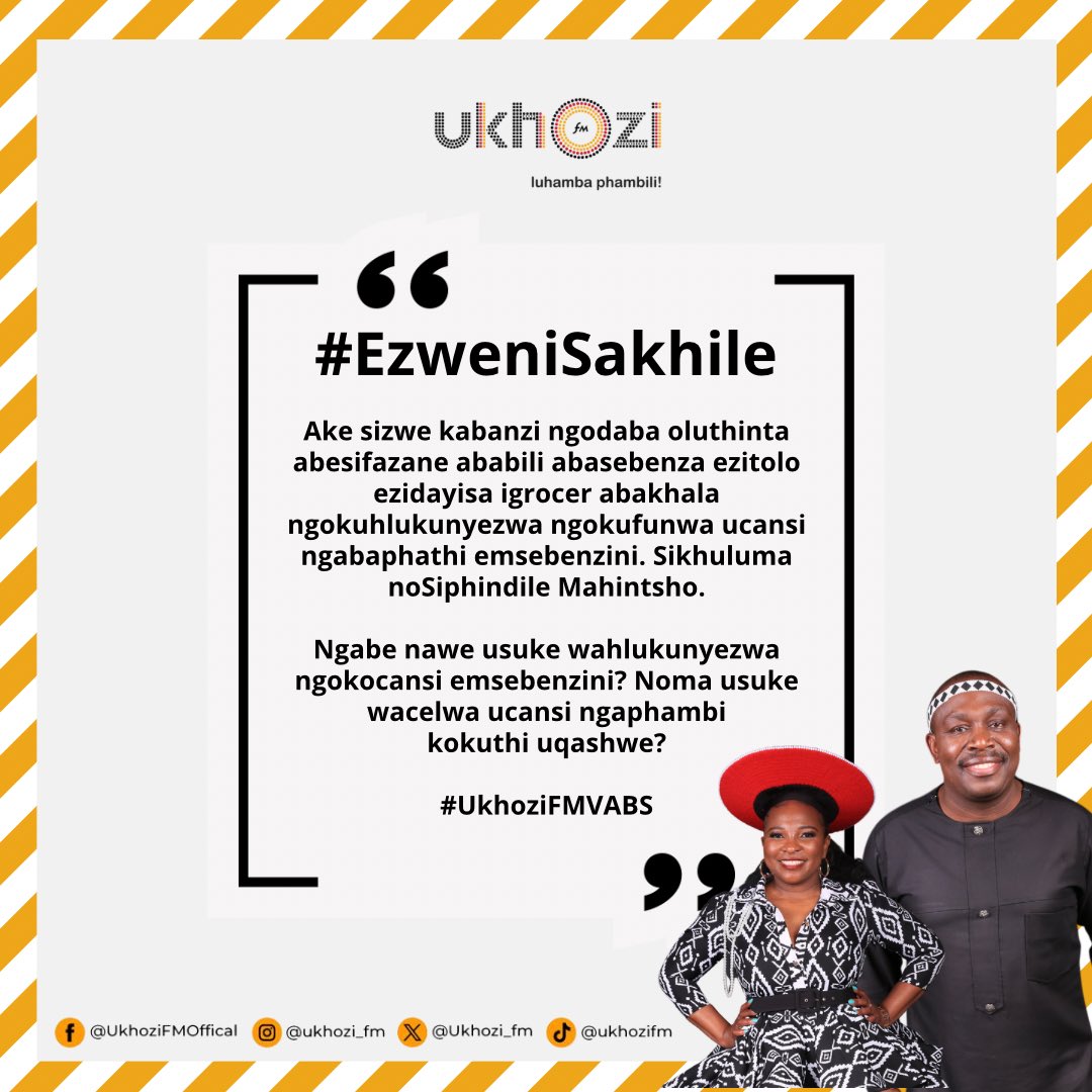 Ezweni Sakhile #UkhoziFMGBV365

Ake sizwe kabanzi ngodaba oluthinta abesifazane ababili abasebenza ezitolo ezidayisa igrocer abakhala ngokuhlukunyezwa ngokufunwa ucansi ngabaphathi emsebenzini. Sikhuluma noSiphindile Mahintsho. 
 
#UkhoziFMVABS #VABS #UkhoziFM #AfrikaYami