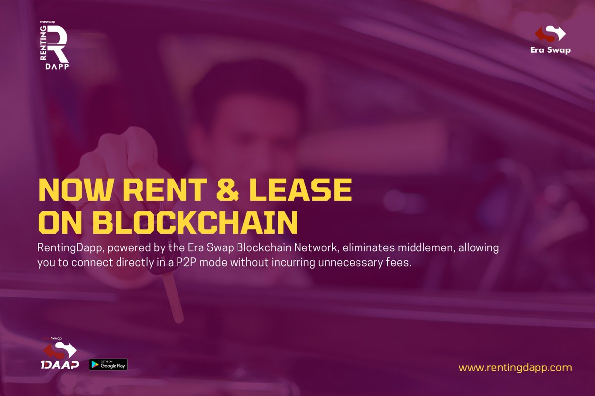 DaySwappers's tweet photo. NOW RENT &amp; LEASE ON BLOCKCHAIN

#RentingDapp, powered by the Era Swap Blockchain Network, eliminates middlemen, allowing you to connect directly in a P2P mode without incurring unnecessary fees. https://t.co/hcxmmbkrbQ https://t.co/tXLWIo7yct