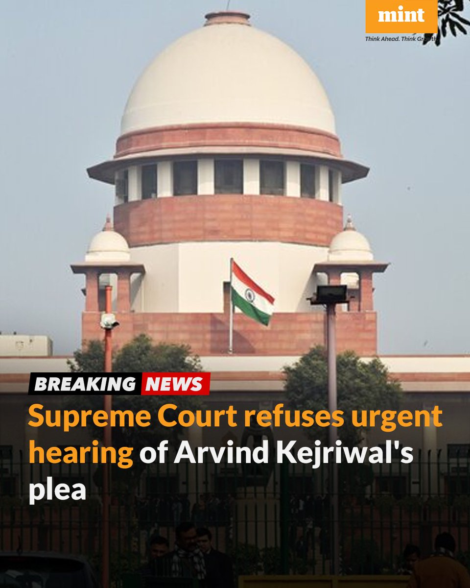 #BreakingNews | #SupremeCourt refuses urgent hearing of #ArvindKejriwal's plea seeking 7-day extension of interim bail Read here: read.ht/SbGw