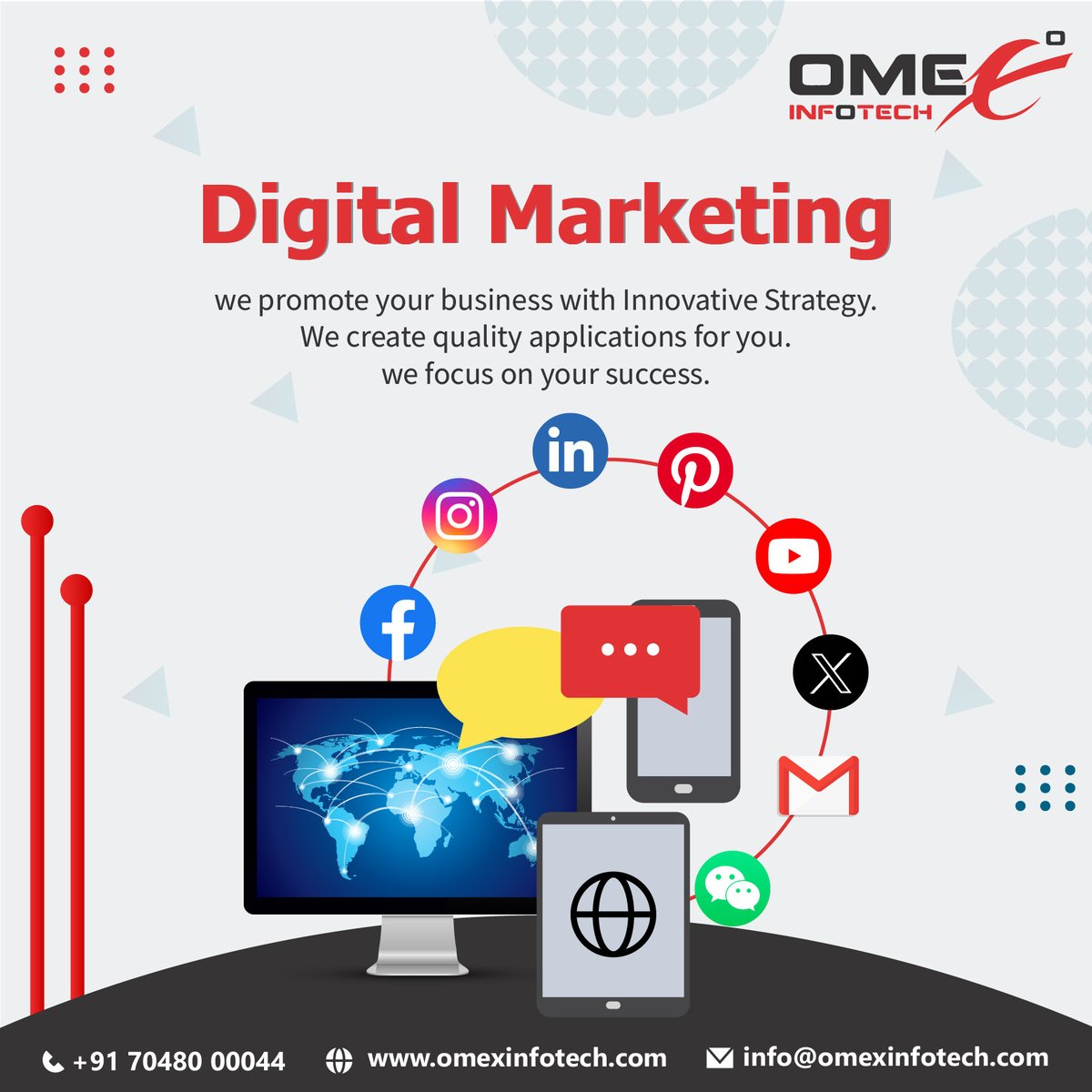 At Omex Infotech, we elevate your business with innovative strategies tailored to your unique needs. Our expertise in creating high-quality applications ensures your digital presence is robust and effective. 

#digitalmarketing #omexinfotech