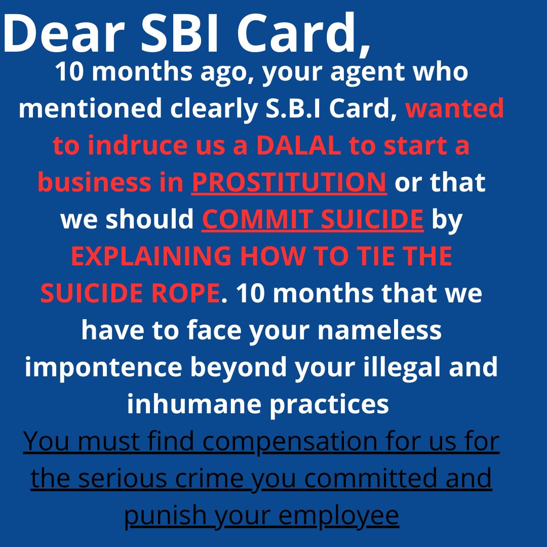 FrenchInIndia's tweet photo. @SBICard_Connect  #harassment #prostitution #suicide It is so serious to push people to suicide or to engage in prostitution. It's just not possible https://t.co/gEhjTbpQEj