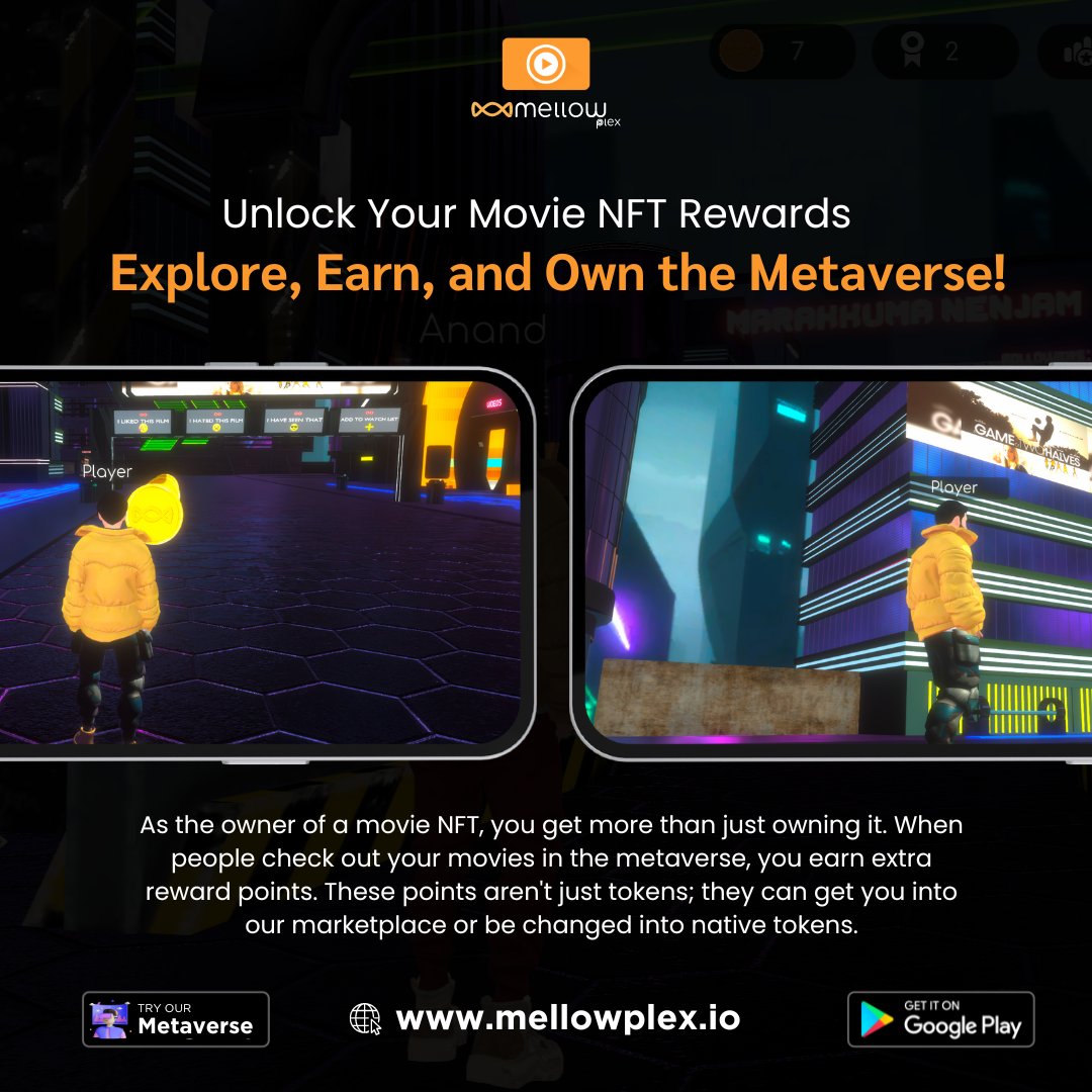 Movie lovers, get ready to level up! MellowPlex is here to unlock a world of movie magic on the blockchain. That's right, we're talking about Movie NFTs and a metaverse made just for film fanatics! #MellowPlex $MPLEX #MovieNFTs #Metaverse #FilmFanatics #Blockchain #Rewards