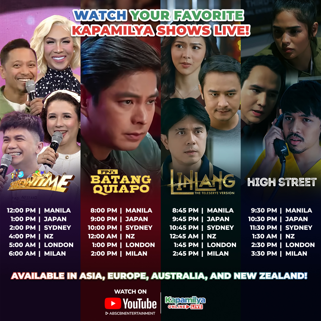 Start the week right with #KapamilyaOnlineLive ❤️💚💙 

Watch #ItsShowtime, #BatangQuiapo, #Linlang, and #HighStreet LIVE!