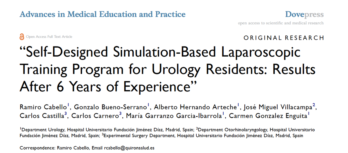 🆕️PUBLICACIÓN 📣 Disponible en 👉🏻 Adv Med Educ Pract @DovePress 🗞 #UroFJD 'Self-designed simulation-based laparoscopic training program for Urology residents: results after 6 years of experience' 'Full text' y más info 👇🏻 dovepress.com/self-designed-… doi.org/10.2147/AMEP.S…