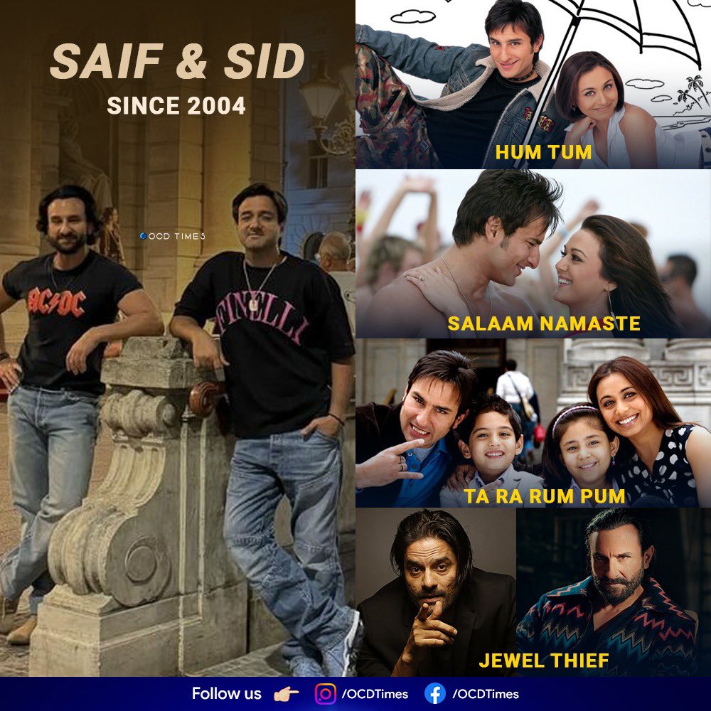 Siddharth Anand co-wrote the screenplay for Saif Ali Khan's #HumTum, and was also the assistant director in it. Then Saif starred in Sid's debut film, #SalaamNamaste and Sid's second film, #TaRaRumPum. And now after very long, Sid is producing a #Netflix film starring Saif Ali