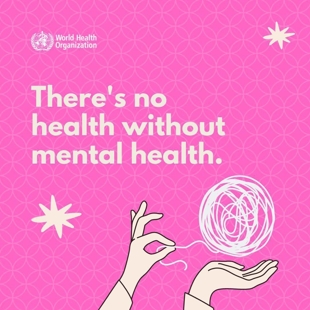 There is no health without #MentalHealth. Taking these simple actions can help you reduce stress so you feel better: 🏋🏽 Exercise regularly 🍲 Eat healthy foods 😴 Get enough sleep 🍺 Limit alcohol intake 🗣 Talk about your feelings May is #MentalHealthAwarenessMonth. @who