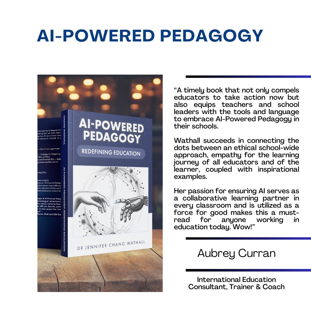 Dr. Jennifer Chang Wathall (@jenniferwathall) on Twitter photo It's been a nerve-wracking week waiting for reviews to come in for #AIPoweredPedagogy.
I think I can sleep well tonight after receiving this wonderful review! 🛌 😴
Thank you <a href="/Aubrey/">Aubrey Sabala</a> Curran for investing your time and generous words! 🙏
#EducationRevolution #EdTech #BookLaunch It's been a nerve-wracking week waiting for reviews to come in for #AIPoweredPedagogy.
I think I can sleep well tonight after receiving this wonderful review! 🛌 😴
Thank you <a href="/Aubrey/">Aubrey Sabala</a> Curran for investing your time and generous words! 🙏
#EducationRevolution #EdTech #BookLaunch