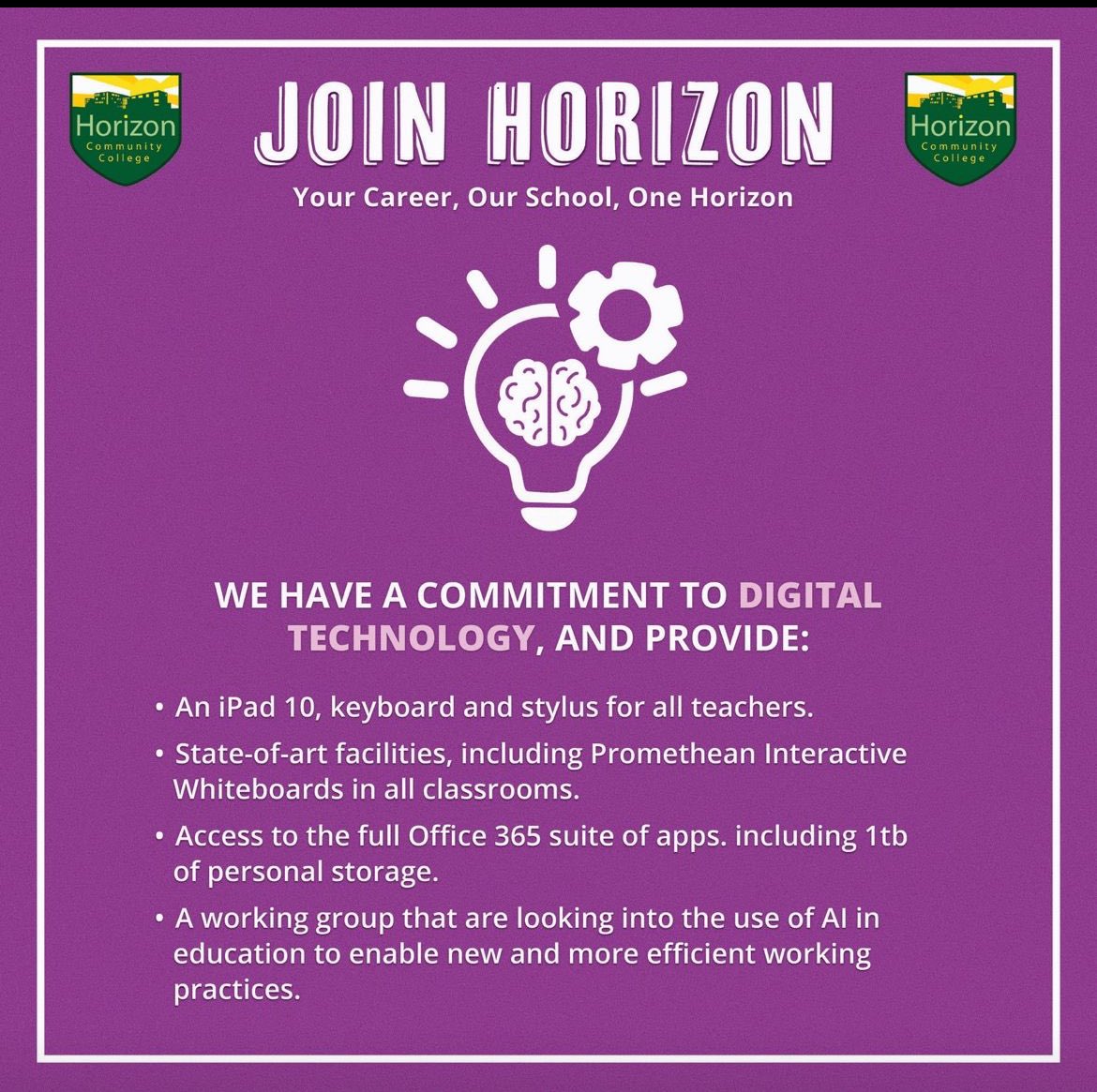 🚨 We’re hiring a Cover Supervisor! 🚨 At Horizon we have a commitment for all staff to DIGITAL TECHNOLOGY. See below for more information!🧑‍💻 To find out more about us, our offer to staff, and our current vacancy, please visit this link: linktr.ee/Horizon_Commun…