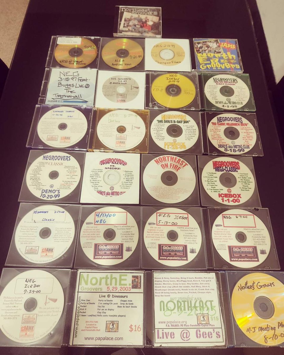 buddah_baby1983's tweet photo. My Northeast Groovers collection, some of it. Before the rap, I was in a Go-Go Band. Aye @kingofkings7752 I need my 97 NEG back from the Taj Mahall 👊🏾😂😂😂😂 #DMVCRANK @northeastgroovers https://t.co/KABed3MQjX