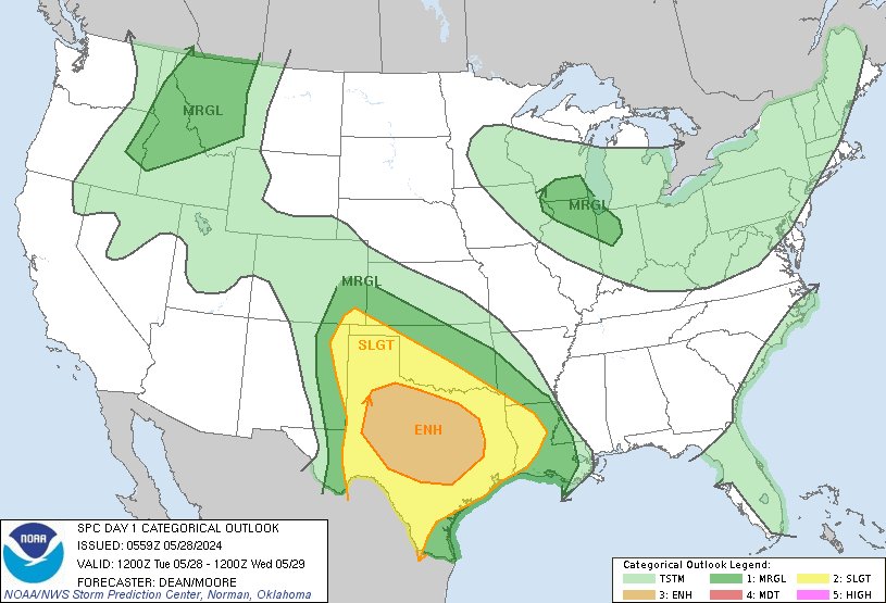 1:01am CDT #SPC Day1 Outlook Enhanced Risk: for northwest into north/central Texas spc.noaa.gov/products/outlo…