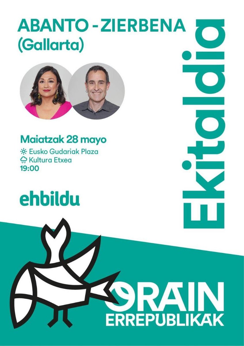 Egun on! Gaurko agenda #Bizkaia n:   

▪️ 19:00 | Ekitaldia Abanto-Zierbena (Gallartan) 
<a href="/DianaUrrea5/">Diana Urrea</a> eta <a href="/julenaretakoa/">Julen Arzuaga Gumuzio</a>|rekin.

#OrainErrepublikak #AhoraRepúblicas