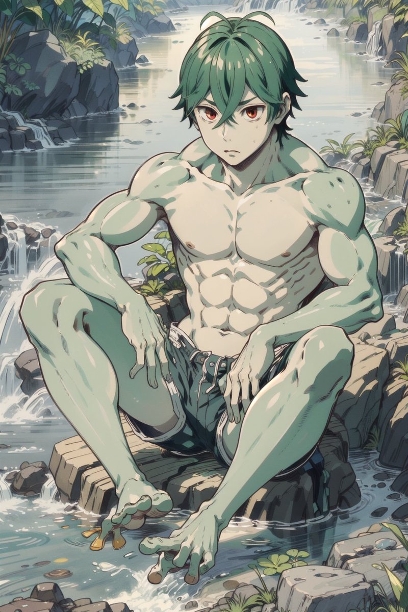 EduardPaw's tweet photo. Su musculatura crecio, su piel ahora verde se siente babosa y sus ojos se hacian rojos / His muscles grew, his now green skin feels slimy and his eyes turned red. (3/X)
#AIart #SeiHanda #Male #Transformation #Frog https://t.co/94e7d8KraY