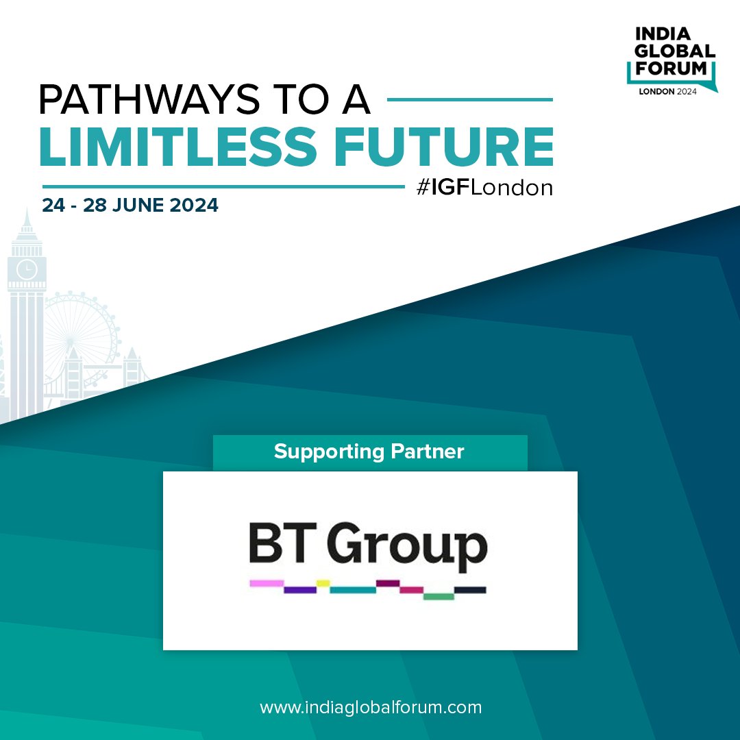It is a pleasure to have @BTGroup as a Supporting Partner for #IGFLondon 2024! This robust partnership will spotlight the transformative stories shaping global narratives. 🎫 : indiaglobalforum.com/IGF-London-202… 📅 24 - 28 June 2024 📍London and Windsor #LimitlessFuture