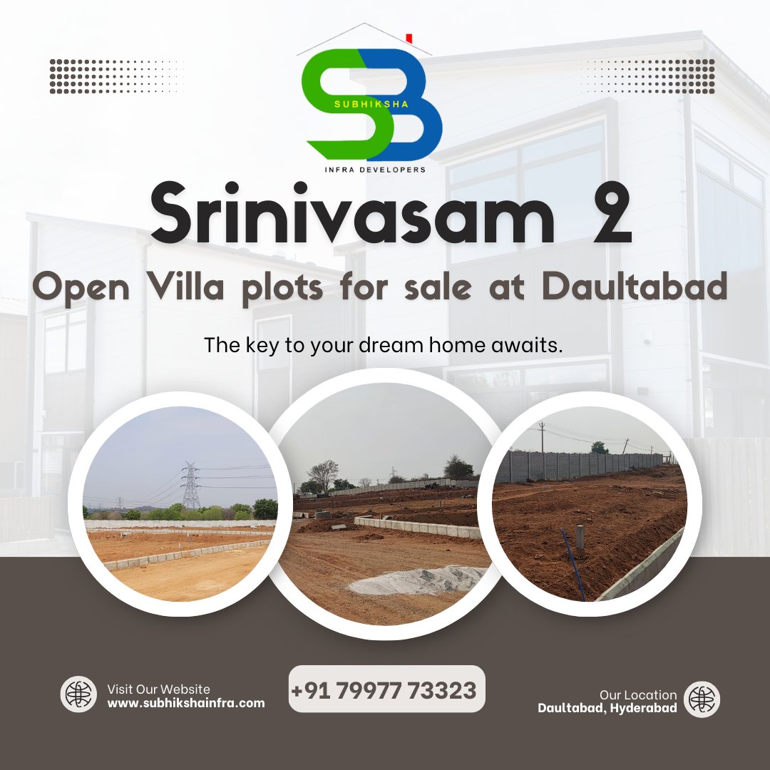 Subhikshainfra's tweet photo. Discover your dream home! 📷 Explore open villa plots for sale in the picturesque location of Daultabad, Hyderabad. Don't miss out on this opportunity to build your perfect abode in a serene environment. Contact us now  +91 7997773323  for more details! #DreamHome https://t.co/8g68oHFMr0