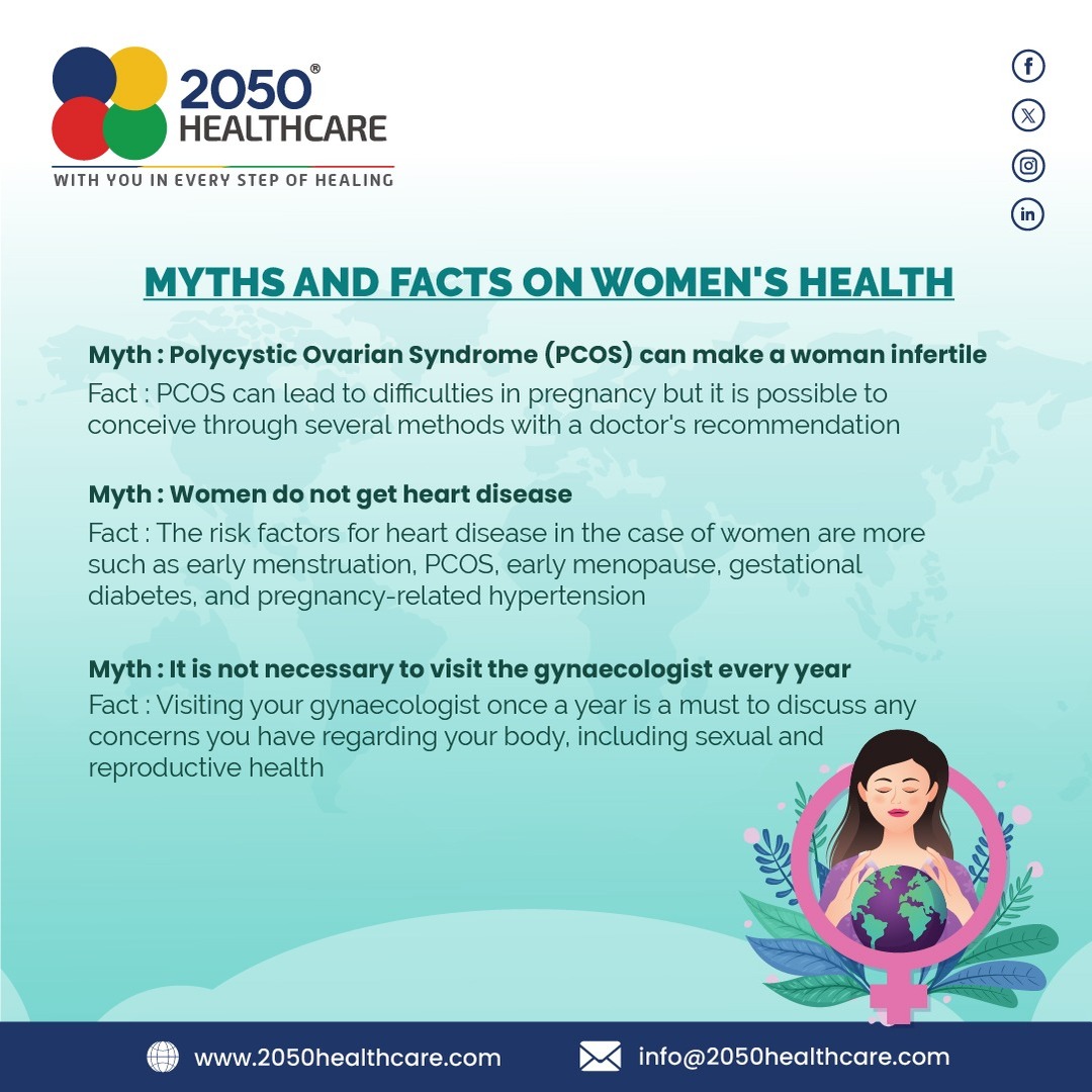 On this International Women's Health Day, let's bust some myths about PCOS, and heart disease; and discuss the importance of regular gynecological visits. Knowledge is power, ladies! Stay informed and take charge of your health.
#WomensHealthDay #PCOSAwareness #2050Healthcare