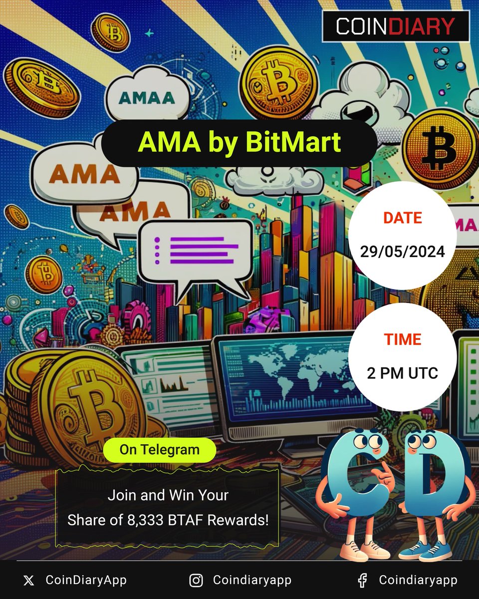 Join the AMA session hosted by @BitMartExchange with @btaftoken at t.me/BitMartExchang… . Follow #CoinDiary for more updates #coindiaryapp #bitmart #btaftoken #cryptonews #tether #usdt #ama #twitertrends #twittertrending #trends #trendingalerts