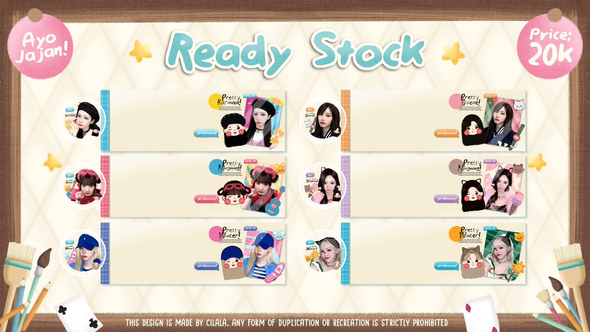 Help RT guys🥺 makasih banyak … 

Cila bawa 6 ready stock katalog “Blissful!” Aespa ver. dengan ketentuan di bawah yaaaa

🗓️ : Selasa, 28 Mei 2024
🕗 : 19.30 WIB 
✏️ : Free Replace Text
💸 : 20.000 

Boleh ditake langsung di dm cila dengan mengirimkan nama chara yg kalian mau +