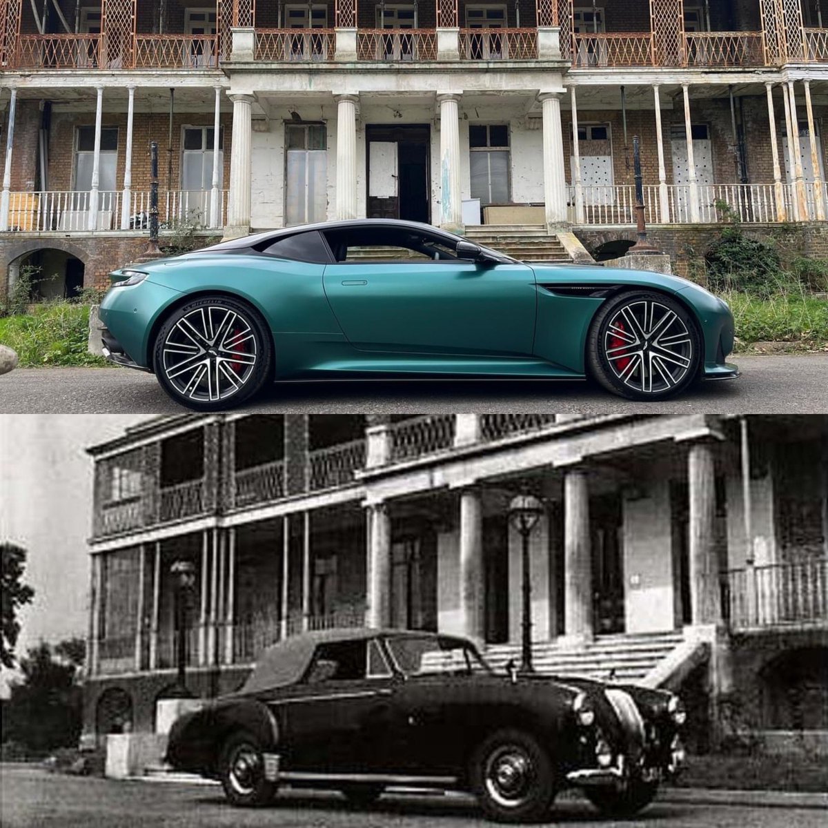 Same location, 72 years apart. Hanworth Park House, Feltham DB12 - 2024 Lagonda - 1952 #AstonMartin #Heritage #HWM