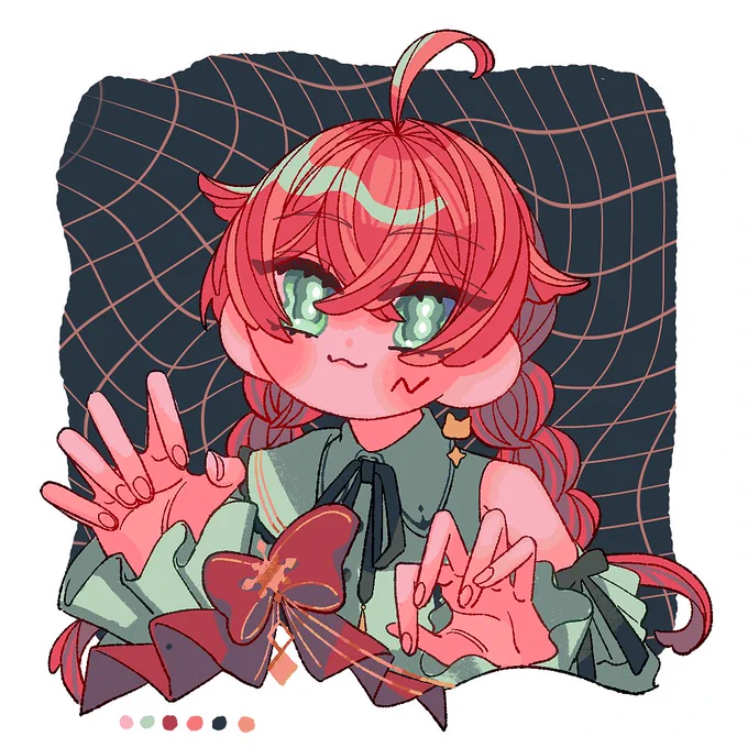 絵の練習〜と思って描いてたあかぴゃさん、可愛いからここにも載せちゃお、同じ向きすぎる