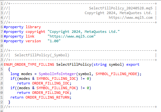 noway_pway's tweet image. 【#MQL5  #EA自作 派向け】
　一部処理を #外出し して、importする方法

①外部ファイルとしたい処理を『ライブラリ』で新規作成する
②対象処理の定義右側に”import&quot;を記述し、コンパイルする（例は #fillpolicy の自動判定）
③importしたい処理は
　#import で挟み、引数については 型のみ記載でOK
