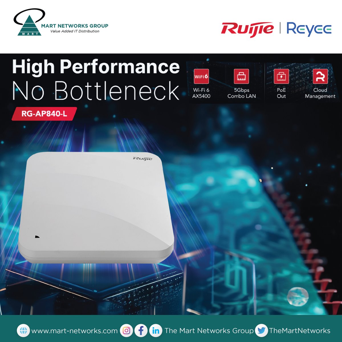 The RG-AP840-L 

Contact Us For More Inquires and Purchase: mart-networks.com/contact-us

Read More: ruijienetworks.com/products/wirel…

#themartnetworksgroup #awardwinningdistributor #youronestopitdistributor #valueaddedservices #RuijieNetworks #EnterpriseWiFi #WirelessNetworking